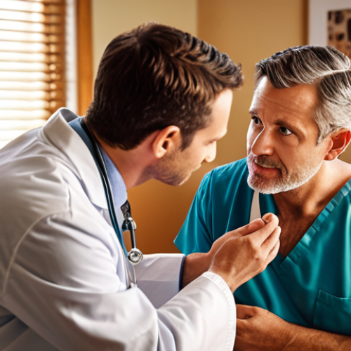 **

A doctor actively listening to a patient, maintaining eye contact and showing empathy. Soft, warm lighting. The background is a cozy, inviting doctor's office. Focus on the connection and trust between the doctor and patient.

**