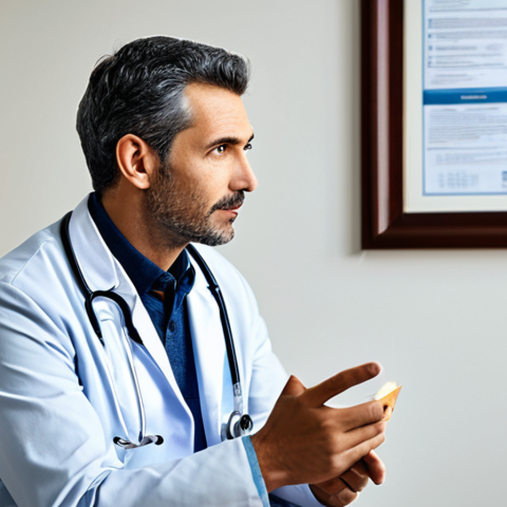 내러티브 의학의 수업 계획 - **A doctor attentively listening to a patient in a clinic.** The patient is fully clothed, sitting ...