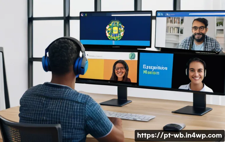 내러티브 의학을 위한 온라인 리소스 - A modern digital classroom scene showing diverse adult students from Brazil attending an online cour...