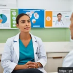 Home 23 내러티브 의학의 성과 측정 방법 - A compassionate healthcare professional attentively practicing active listening during a patient con...